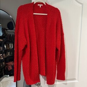 Maurice’s Cozy Open-Front Red Bouclé Cardigan Sweater